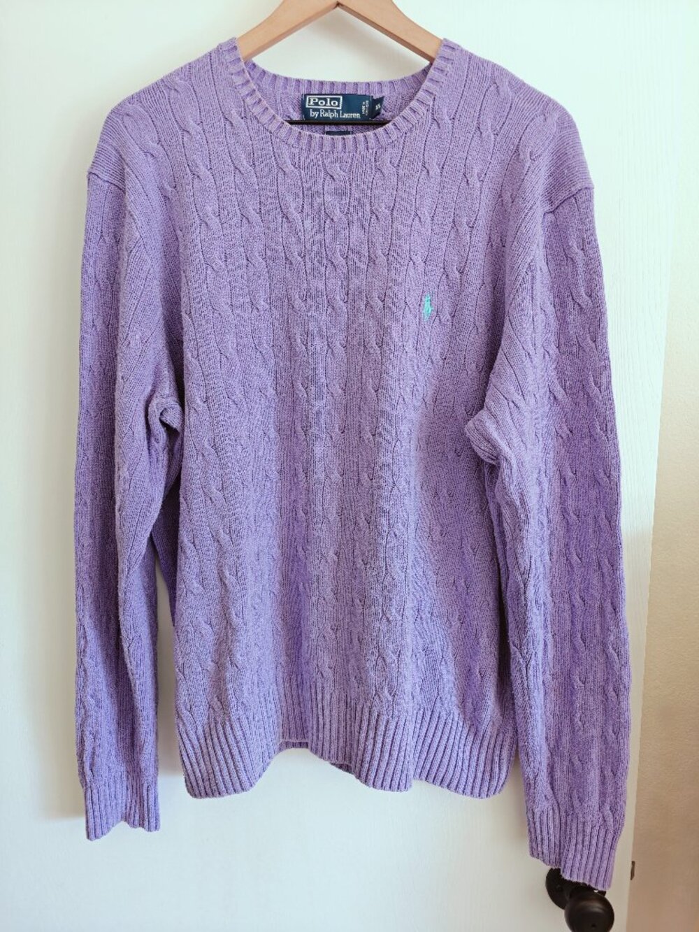 Vintage Polo Ralph Lauren 100% Silk Cable Knit Sweater Purple XL